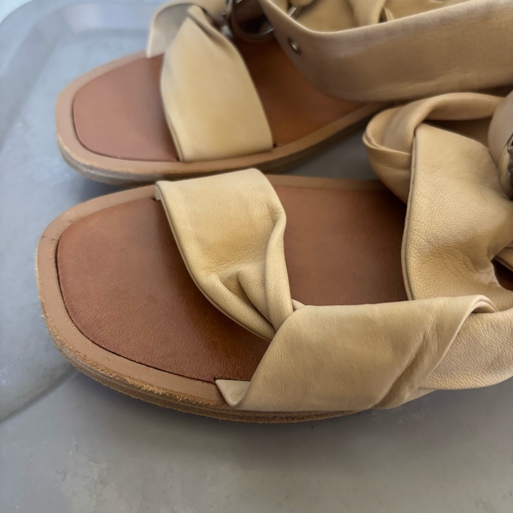 All Saints Tan Leather Sandals with Cross-Over Straps